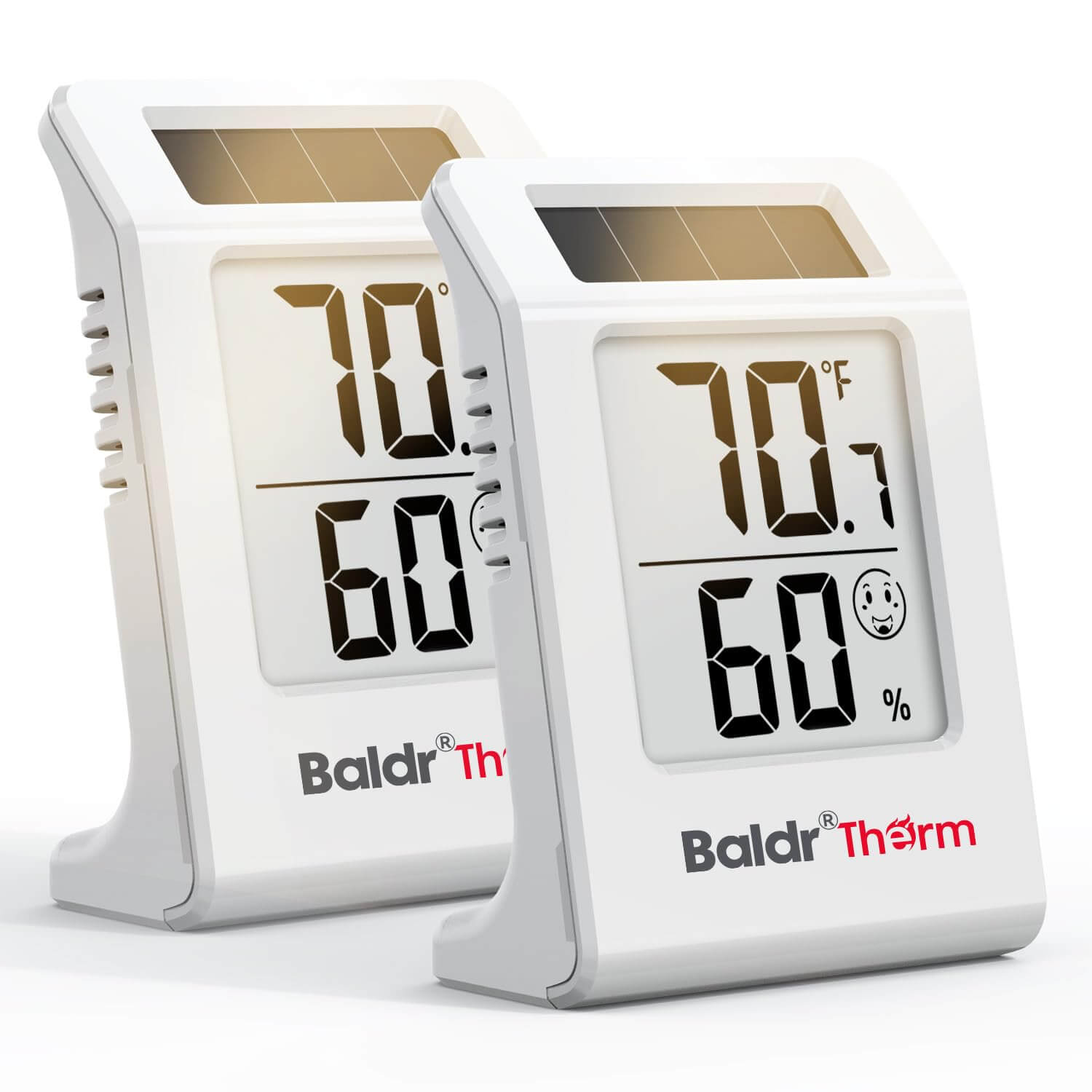 BaldrTherm 2.2'' Solar-Powered Thermometer and Hygrometer Meter, 2 Pack
