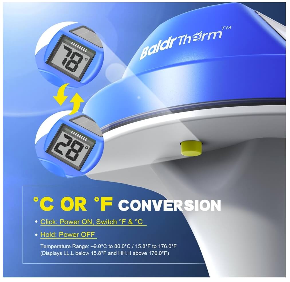 BaldrTherm Solar Pool Thermometer – Wireless, IP68, Dual-Screen