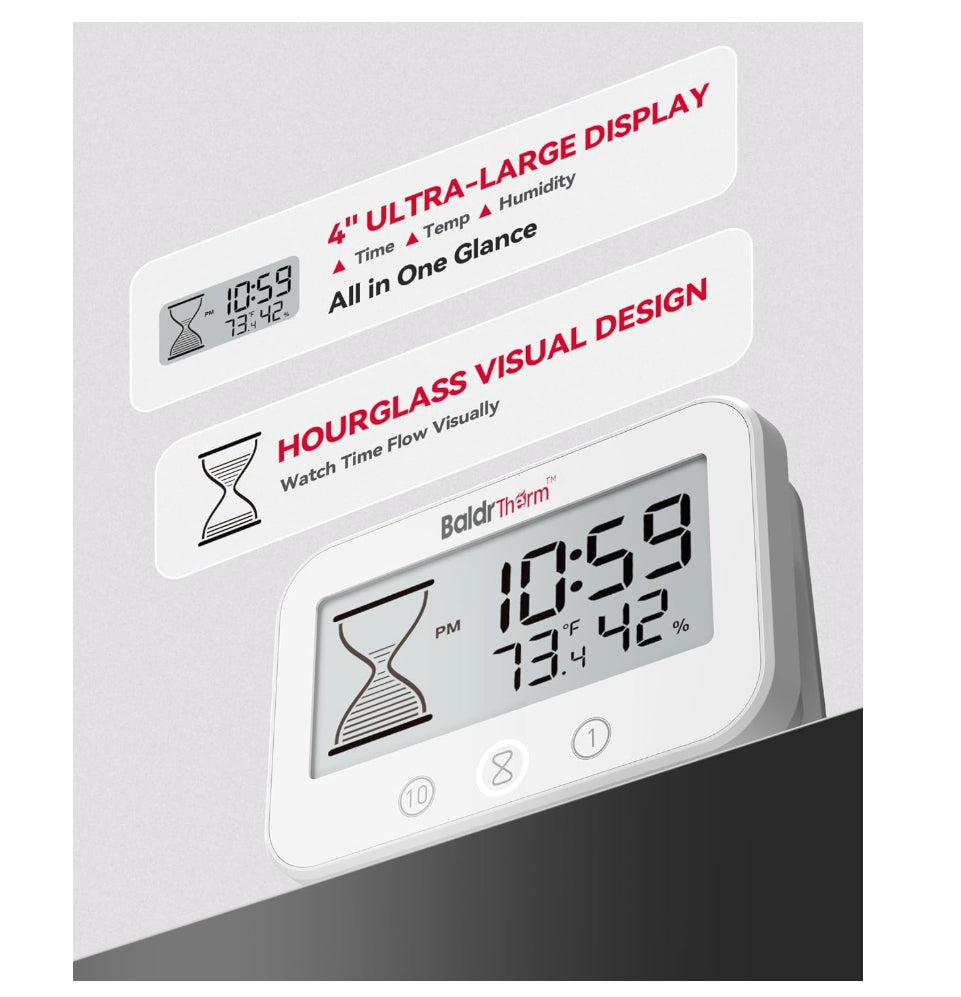 BaldrTherm Shower Clock – Waterproof Timer, Hygrometer & Thermometer