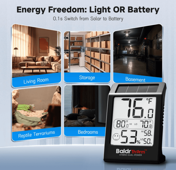 BaldrTherm Solar Humidity Meter & Hygrometer – White/Black
