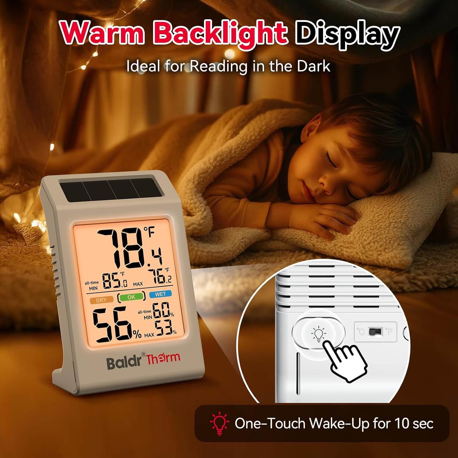 BaldrTherm Room Thermometer Indoor, Humidity Meter, 2026 Upgrade Backlit Digital Humidity&Temperature Monitor