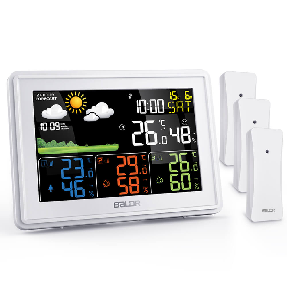 BaldrTherm White Weather Station with 3 Sensors & Color Display