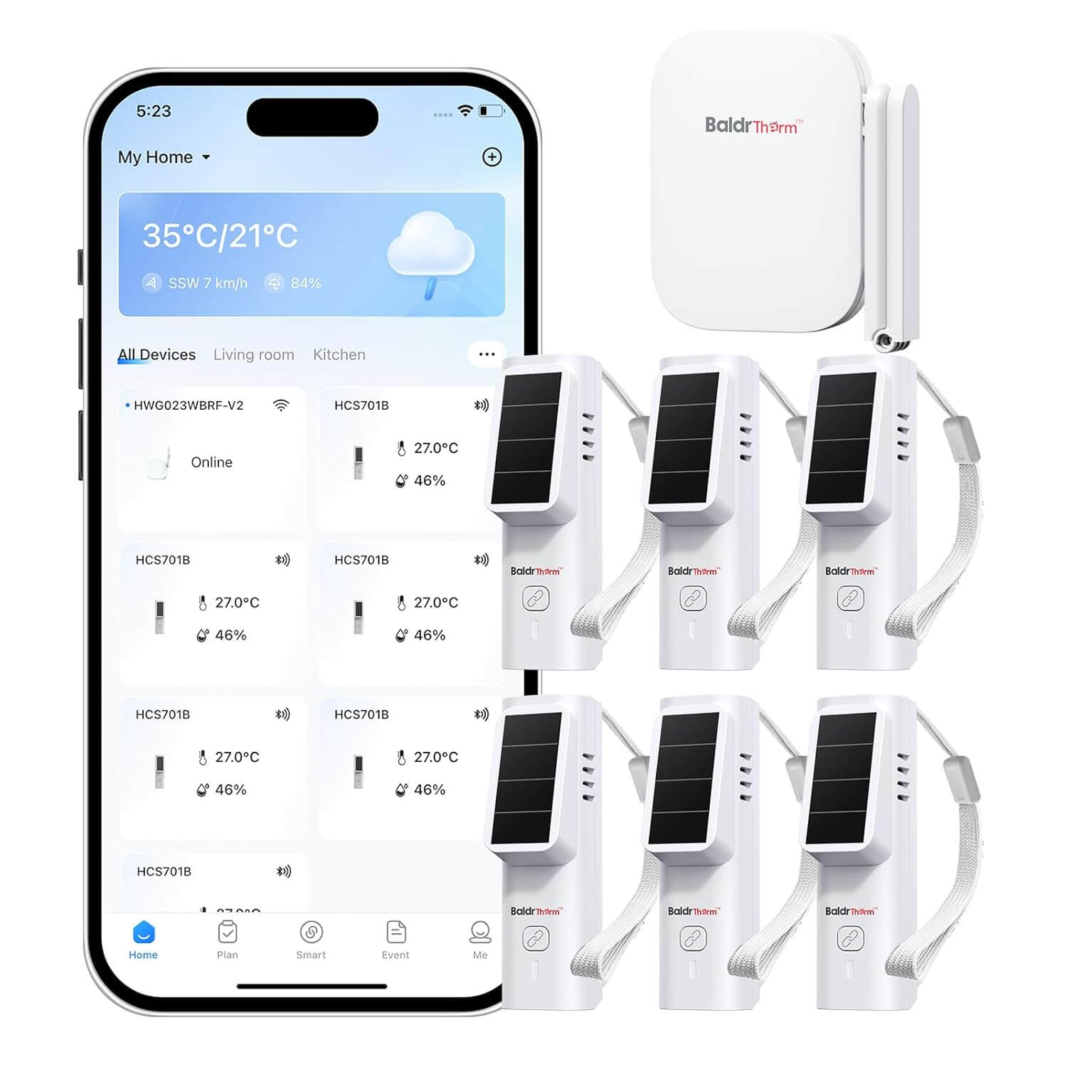 BaldrTherm Solar WiFi Hygrometer – Smart Temp & Humidity Sensor 6-Pack