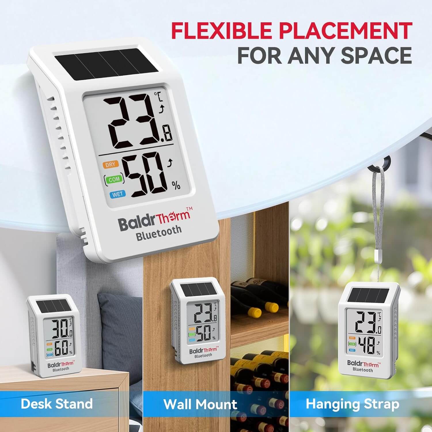 BaldrTherm WiFi Thermometer, Wireless Smart Thermometer, Remote Temperature Monitor with Gateway&Solar Sensor,200ft Coverage, App Alerts,12-Month Battery, Comfort Indicator, Data Sync Recover,3Pack
