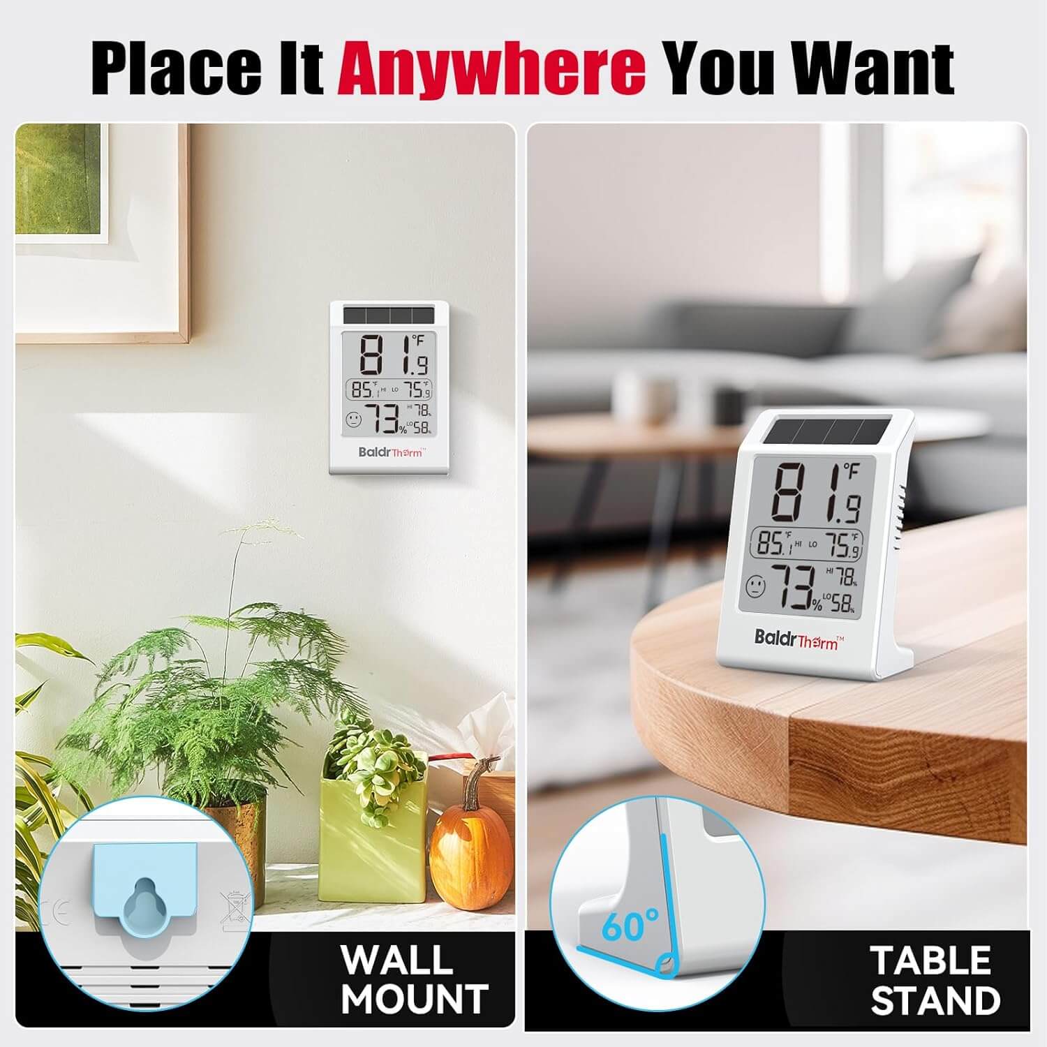 BaldrTherm Humidity Meter Room Thermometer, 3.2''Humidity Gauge