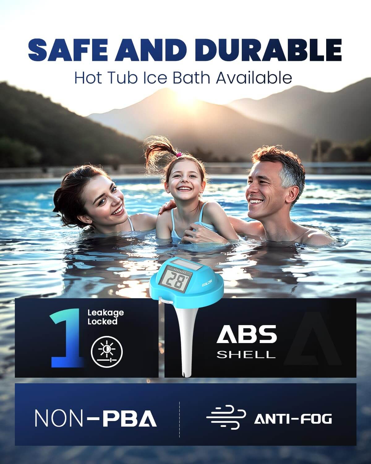 BALDR Floating Pool Thermometer – Easy Read Design (Blue)