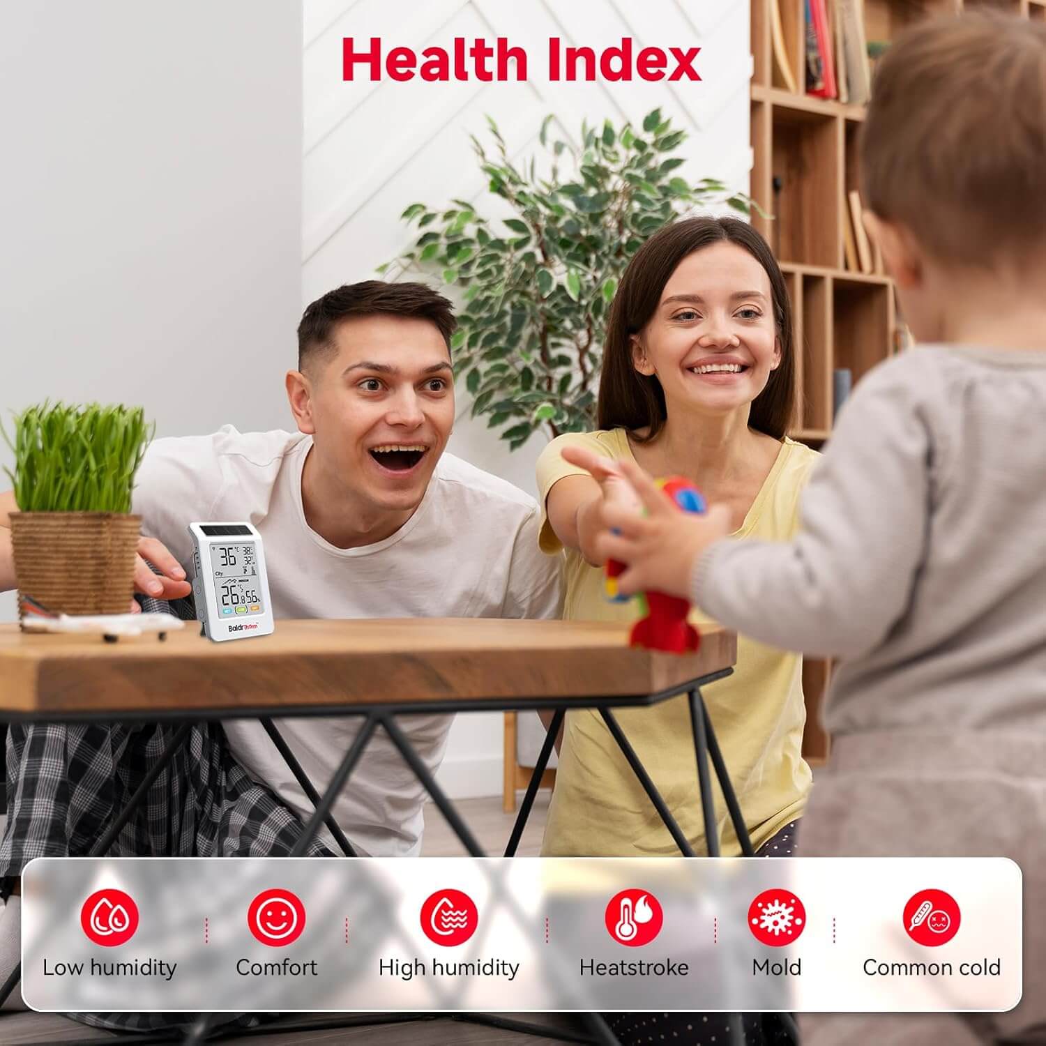 BaldrTherm WiFi Bluetooth Thermometer Hygrometer, Solar Boost, WiFi Remote Monitoring, Smart Alerts (Black Ice), City Temp Sync for Home/Baby Room/Plant Room, 1pack