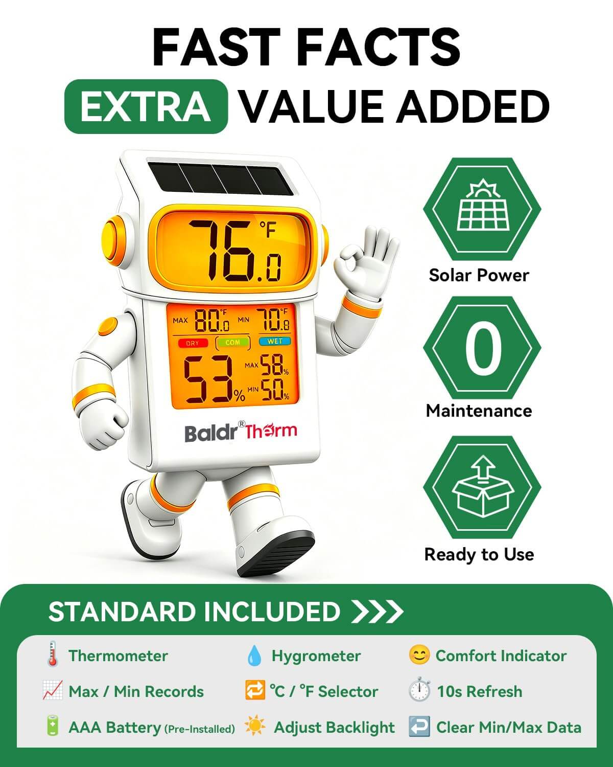 B0721TH Solar Indoor Thermometer Hygrometer