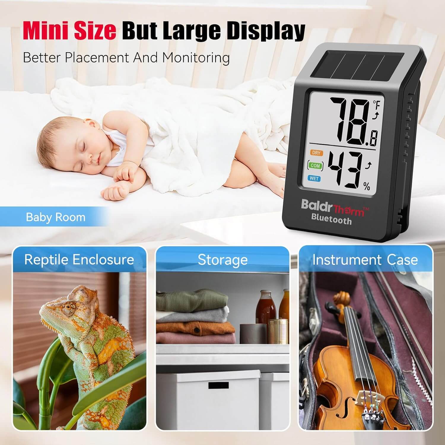 BaldrTherm Solar Bluetooth Temperature Humidity Monitor with Remote App Control