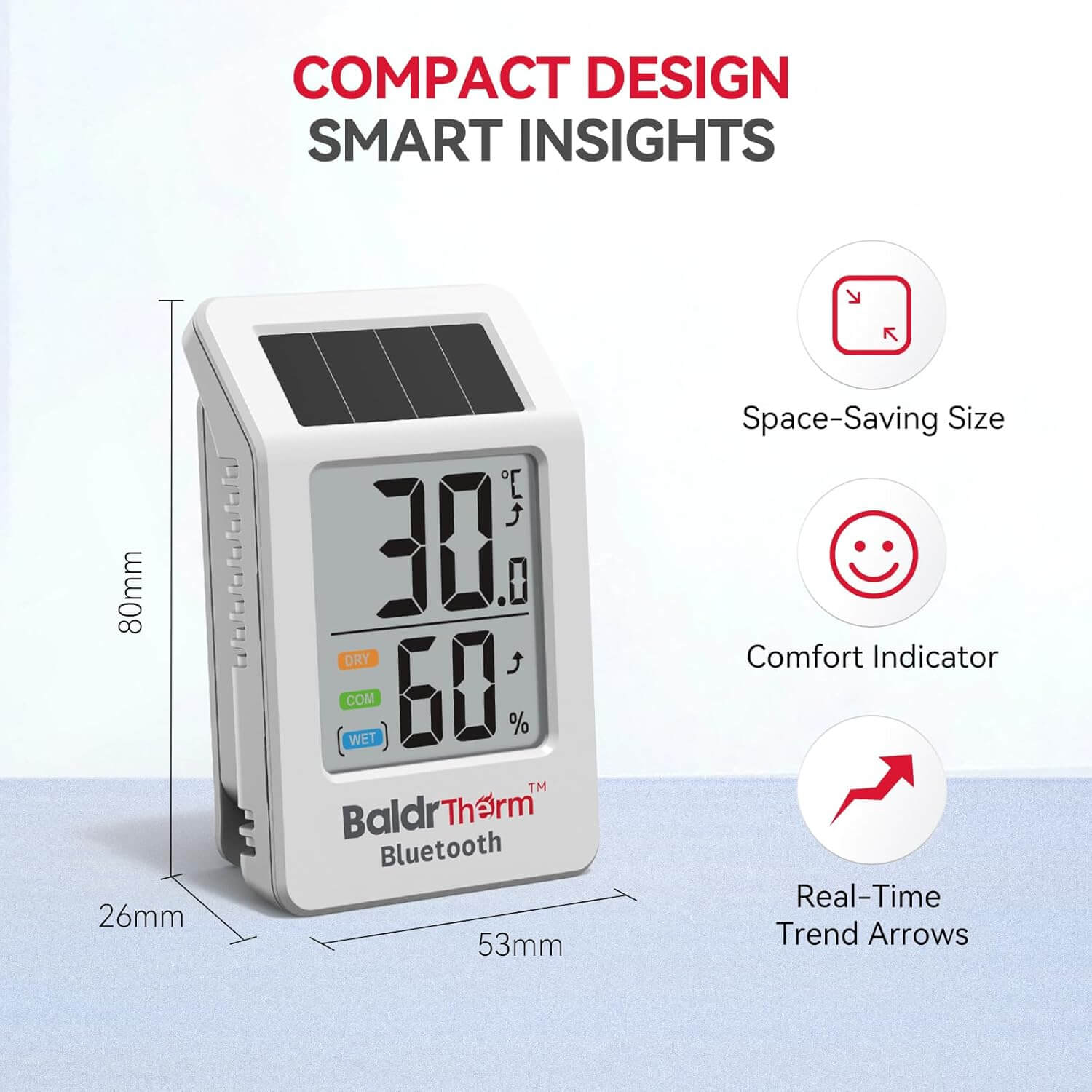 BaldrTherm WiFi Thermometer, Wireless Smart Thermometer, Remote Temperature Monitor with Gateway&Solar Sensor,200ft Coverage, App Alerts,12-Month Battery, Comfort Indicator, Data Sync Recover,3Pack