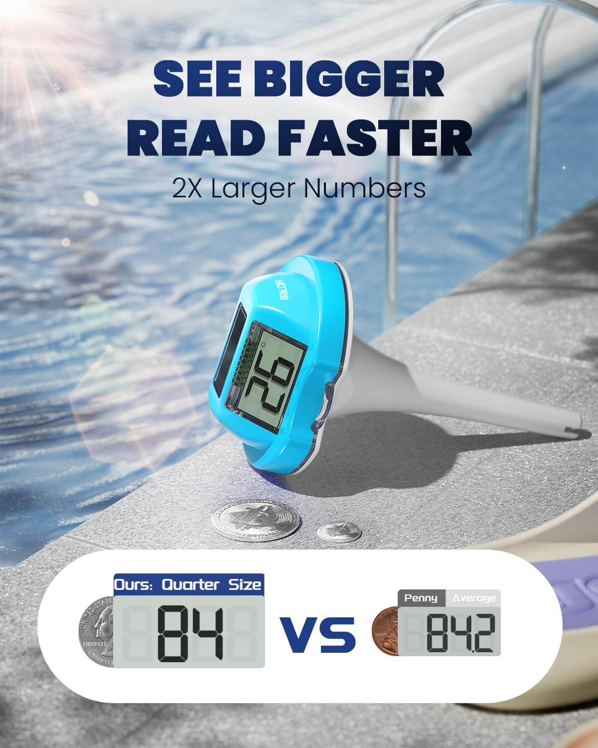 BALDR Floating Pool Thermometer – Easy Read Design (Blue)