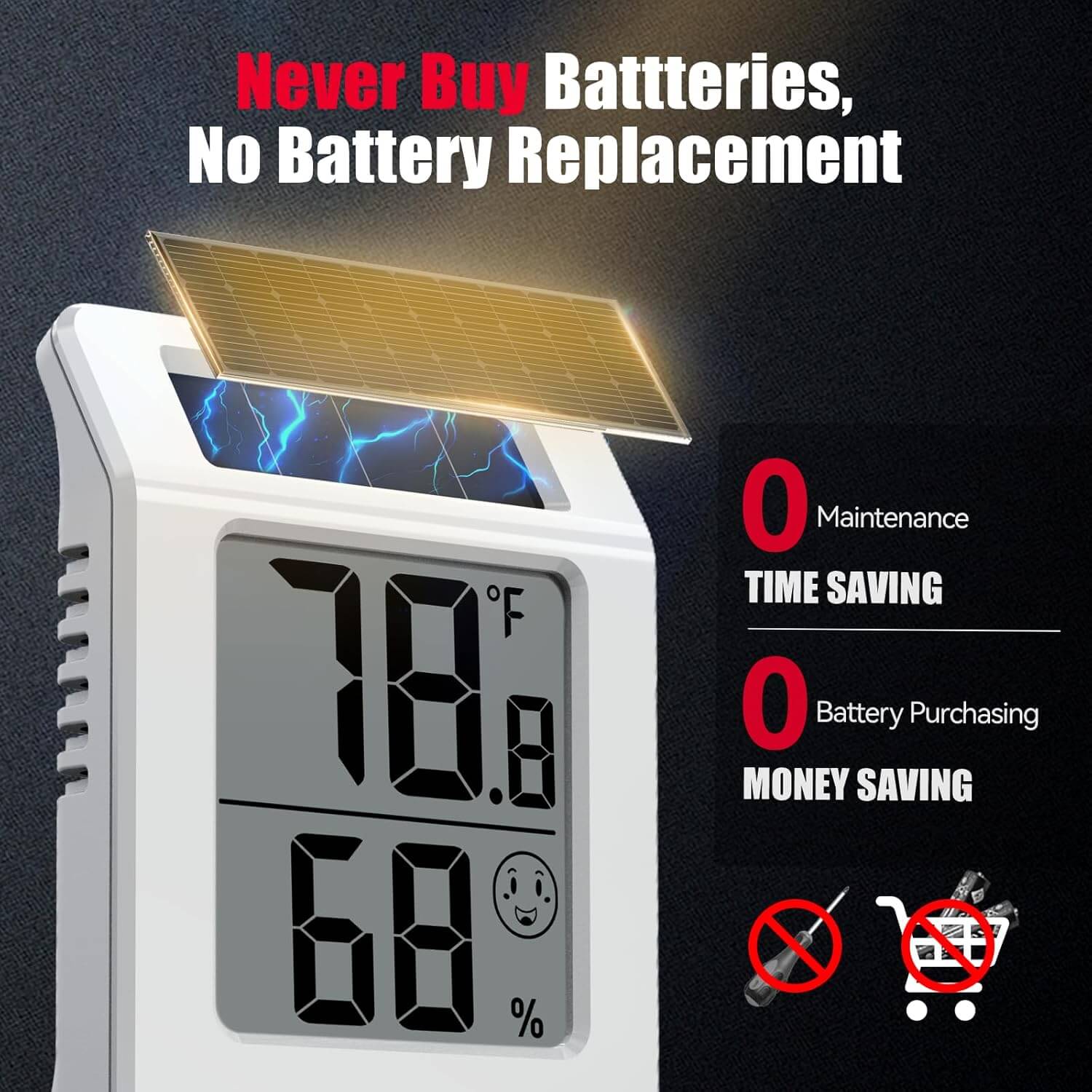 BaldrTherm 2.2'' Solar-Powered Thermometer and Hygrometer Meter