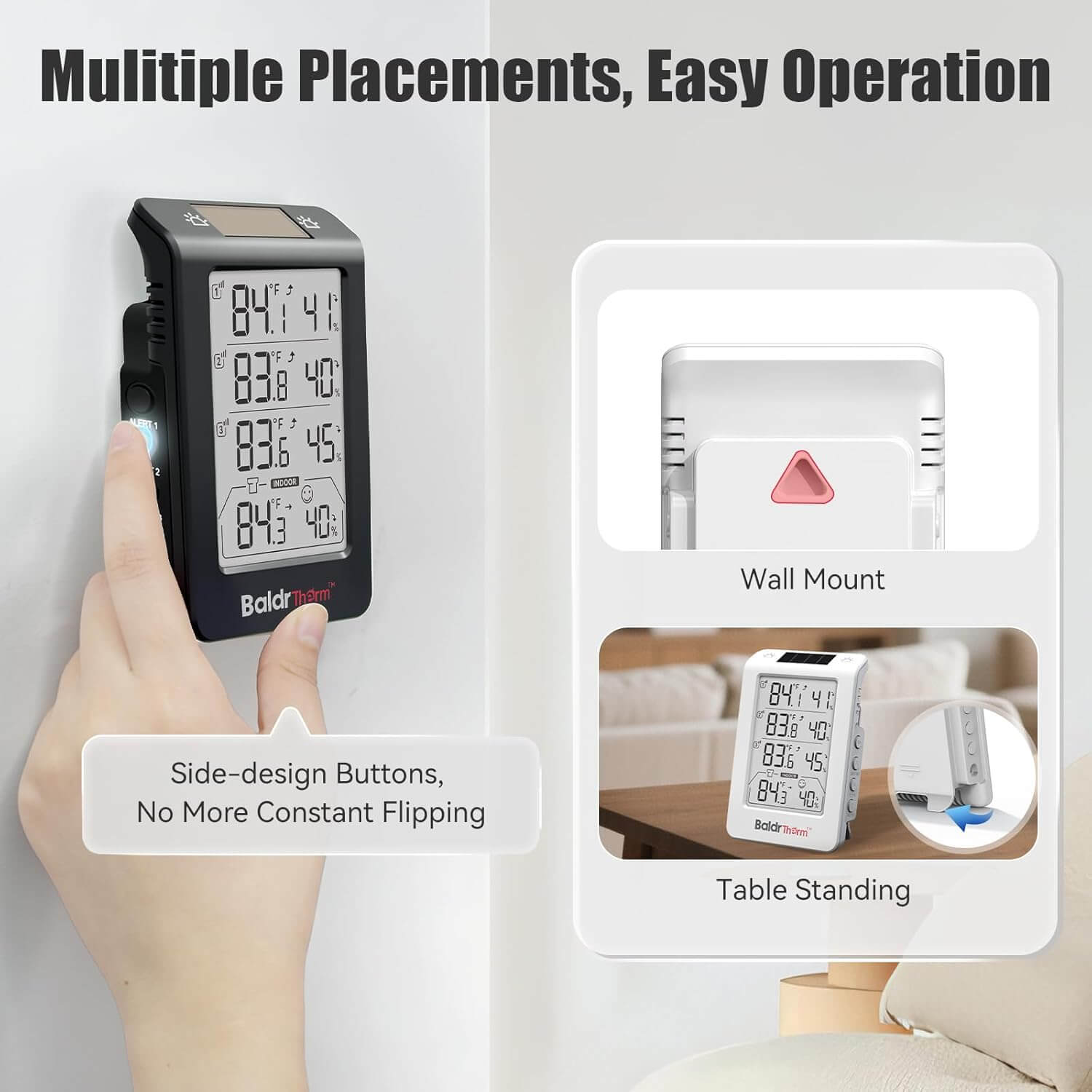 BaldrTherm Solar Outdoor Thermometer, Wireless Temperature & Humidity Monitor with 330ft Range