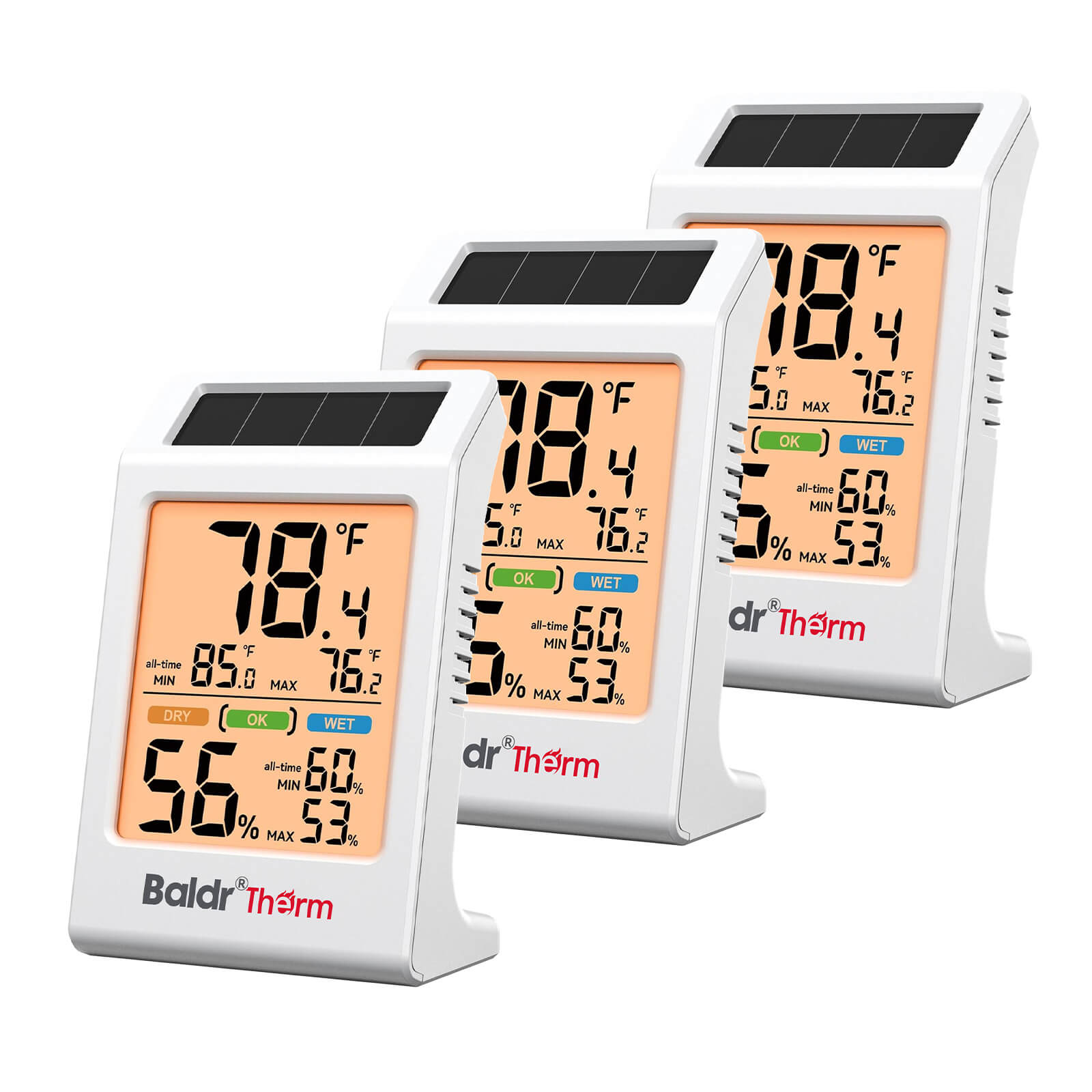 BaldrTherm Room Thermometer Indoor, Humidity Meter, 2026 Upgrade Backlit Digital Humidity&Temperature Monitor, 3 pack