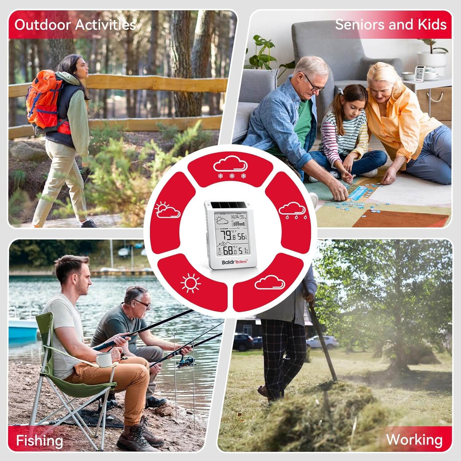 BaldrTherm Solar Wireless Weather Station, PV Extended Range, Dual-Zone Indoor & Outdoor/Childroom Temp Humidity Monitor, Auto Smart Backlight,Temp/Humidity/Barometric Trend Visualization