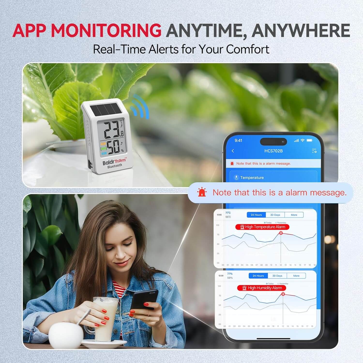 BaldrTherm WiFi Thermometer, Wireless Smart Thermometer, Remote Temperature Monitor with Gateway&Solar Sensor,200ft Coverage, App Alerts,12-Month Battery, Comfort Indicator, Data Sync Recover,3Pack