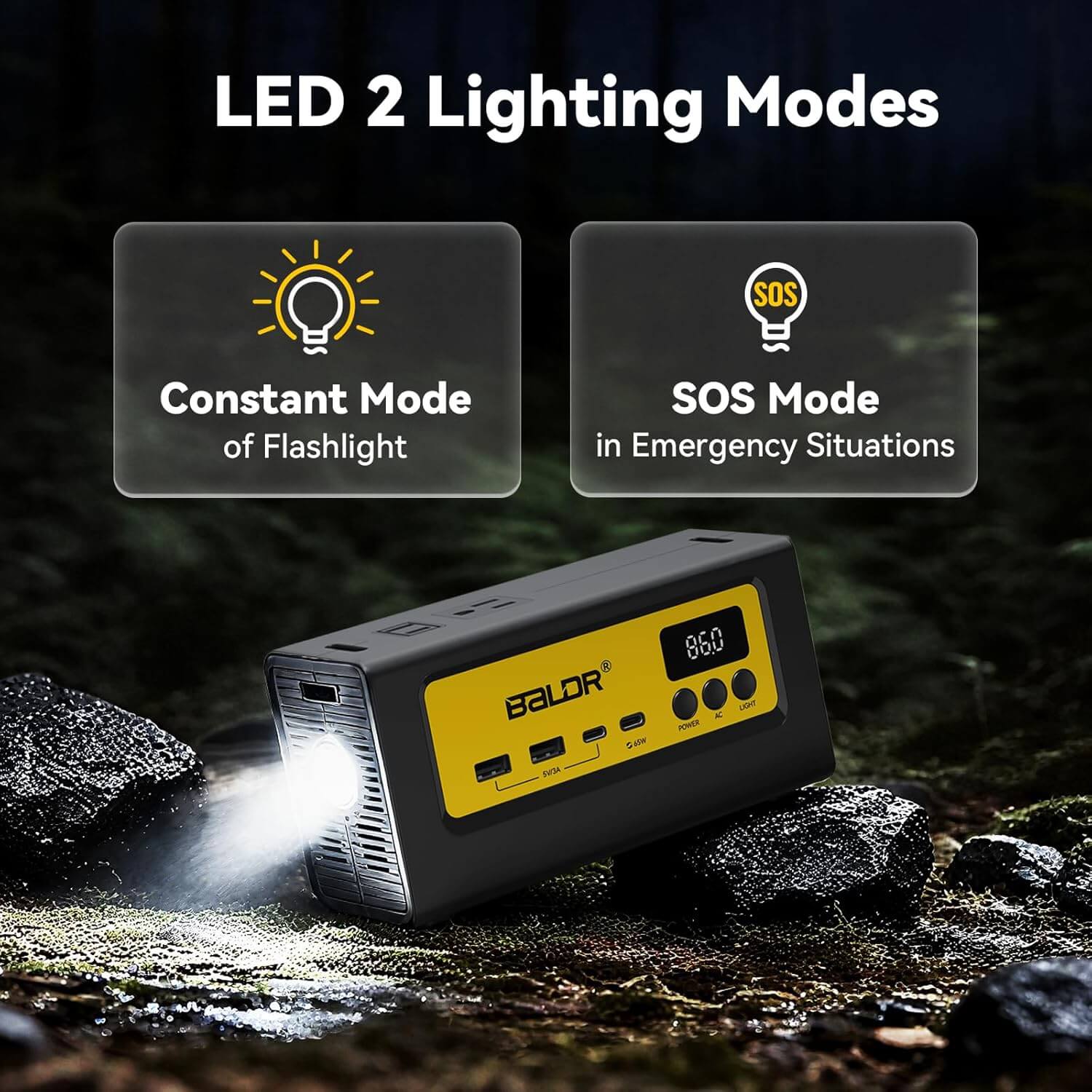 BALDR Portable Power Station 28000mAh, 90Wh LiFePO4 Battery Backup Camping Solar Generator