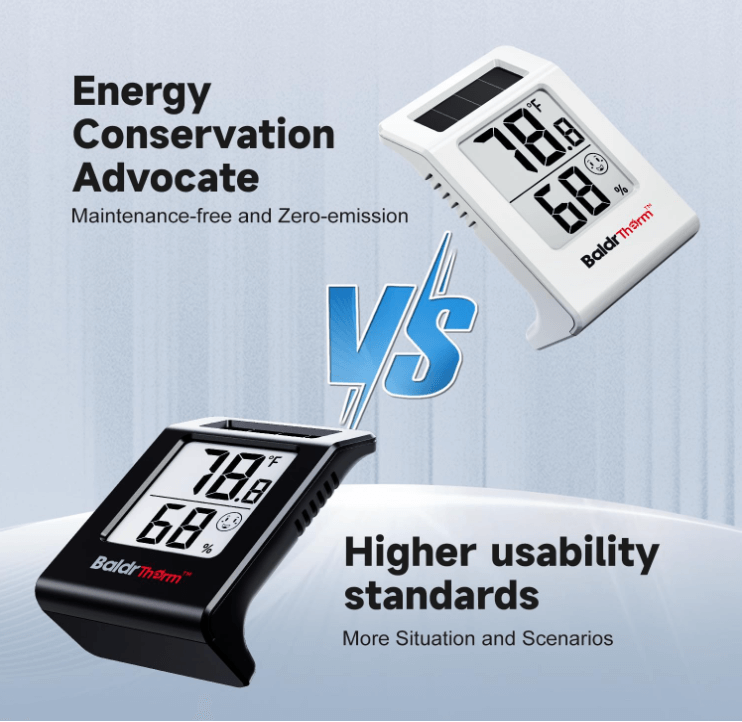 BaldrTherm Hygrometer – Solar-Powered Room Thermometer 2.2"