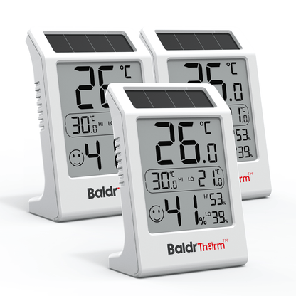BaldrTherm Humidity Meter Hygrometer – 3-Pack Solar Room Thermometer