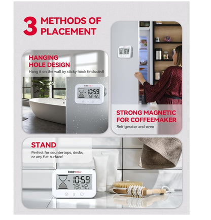 BaldrTherm Shower Clock – Waterproof Timer, Hygrometer & Thermometer