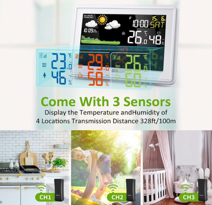 BaldrTherm White Weather Station with 3 Sensors & Color Display