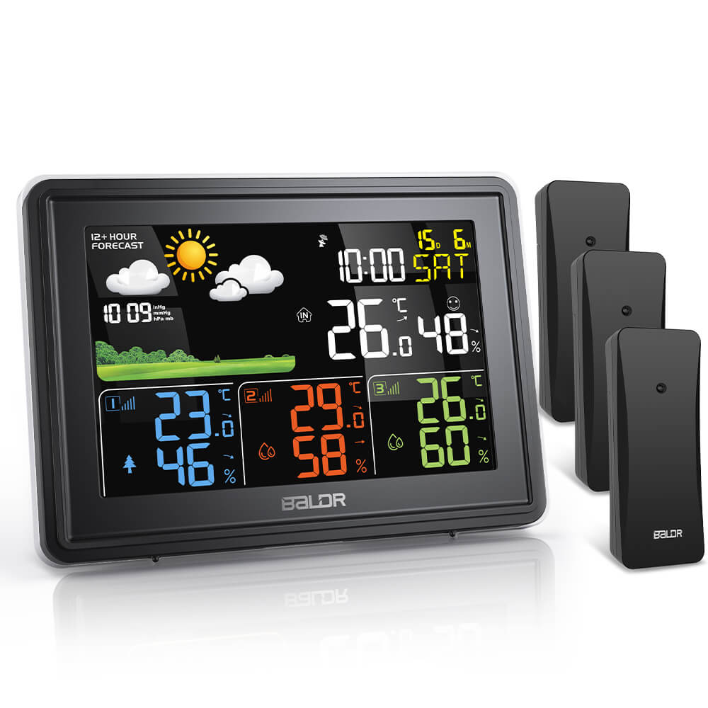 BaldrTherm Weather Station Black with Barometer & 3 Sensors