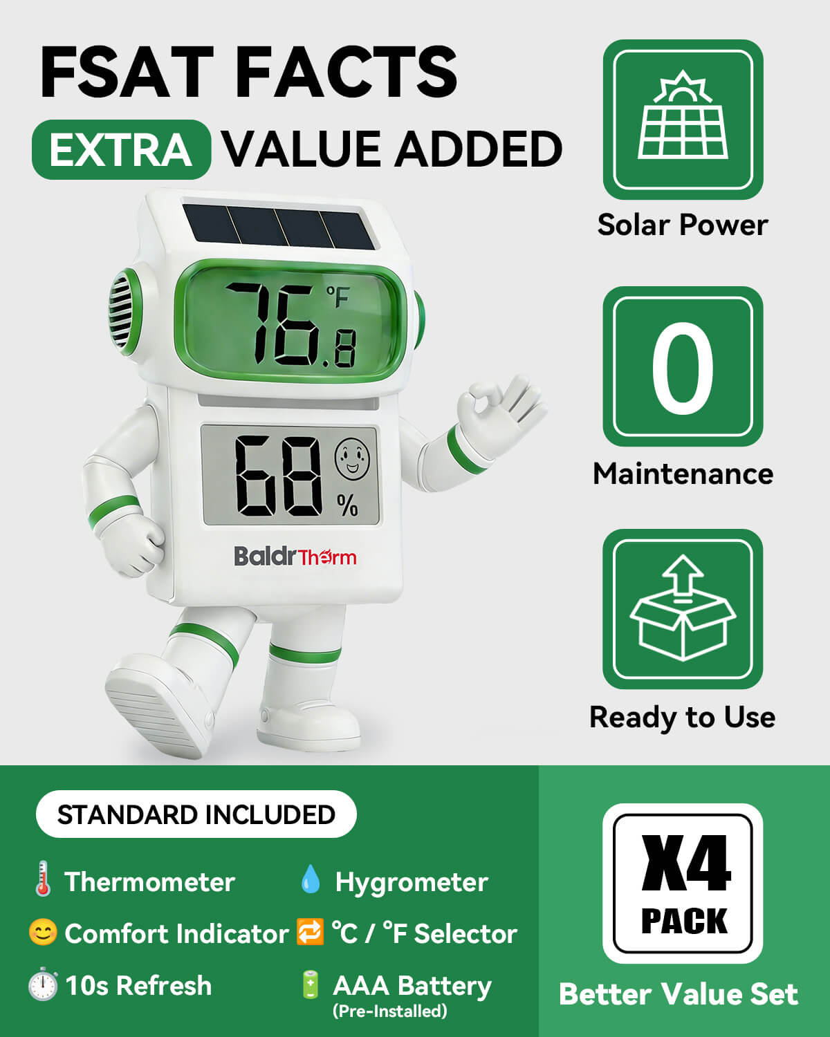E0587TH-V3-White Solar Digital Hygrometer Thermometer