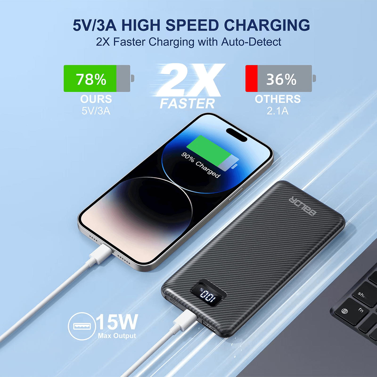 BALDR Portable Power Charger, Power bank for Phone,1000mAh