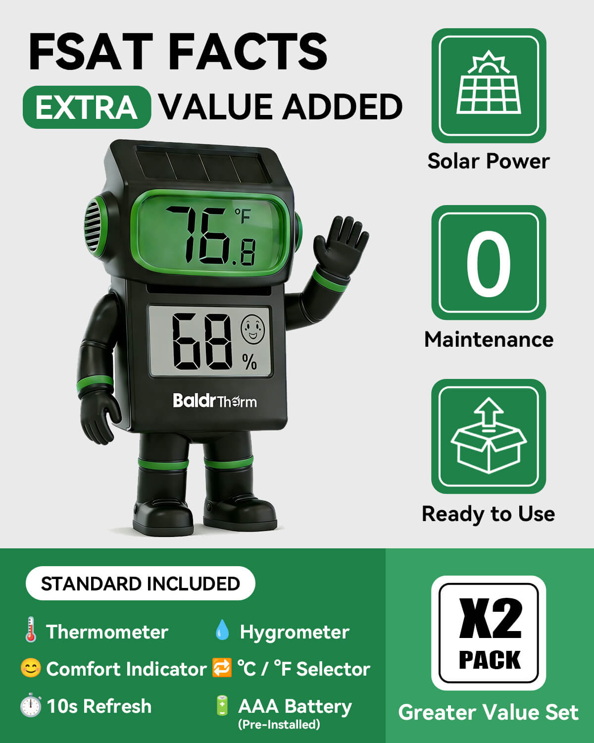 E0587TH-V3-Black Solar Digital Hygrometer Thermometer