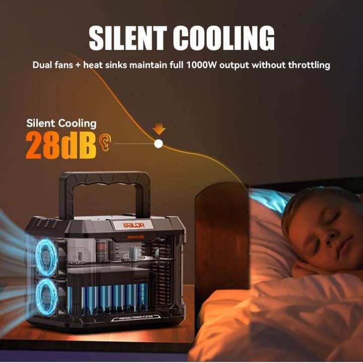 BALDR Portable Power Station, 1000W Output, 808Wh Capacity, AC Outlet, USB Ports, Solar Charging Generator for Home Camping Emergency Use