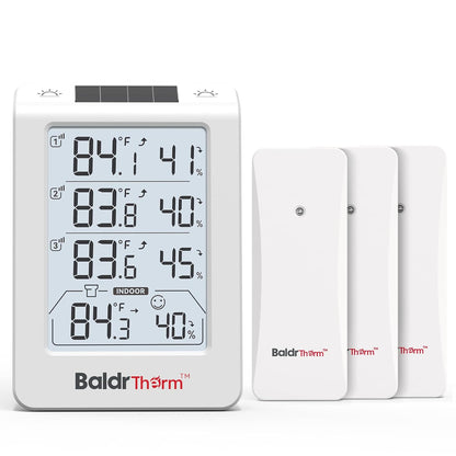 BaldrTherm Solar Outdoor Thermometer, Wireless Temperature & Humidity Monitor with 330ft Range