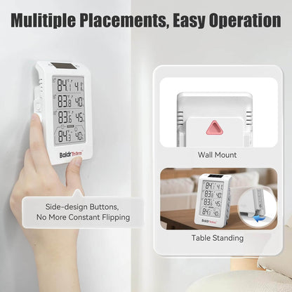 BaldrTherm Solar Outdoor Thermometer, Wireless Temperature & Humidity Monitor with 330ft Range