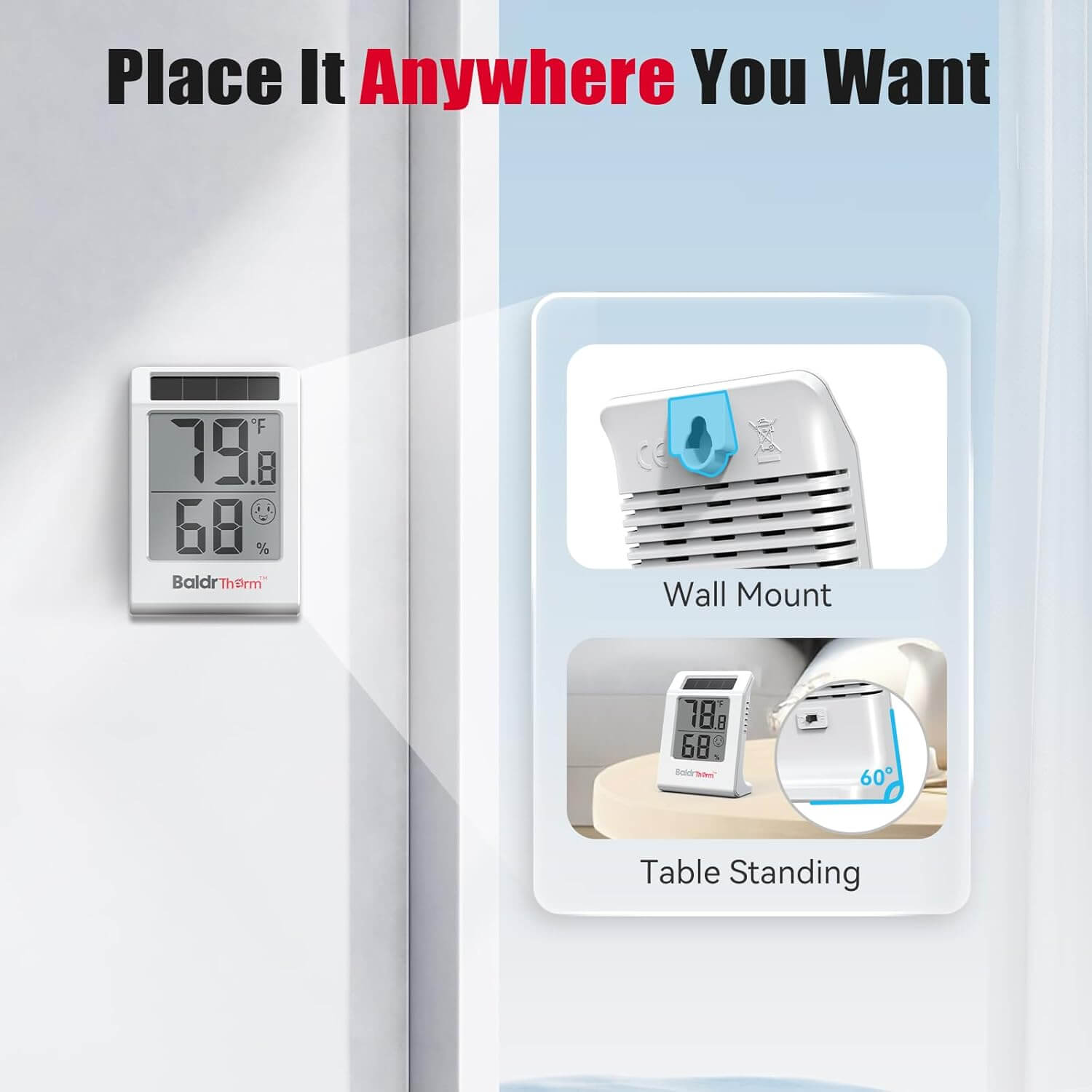 BaldrTherm 2.2'' Solar-Powered Thermometer and Hygrometer Meter