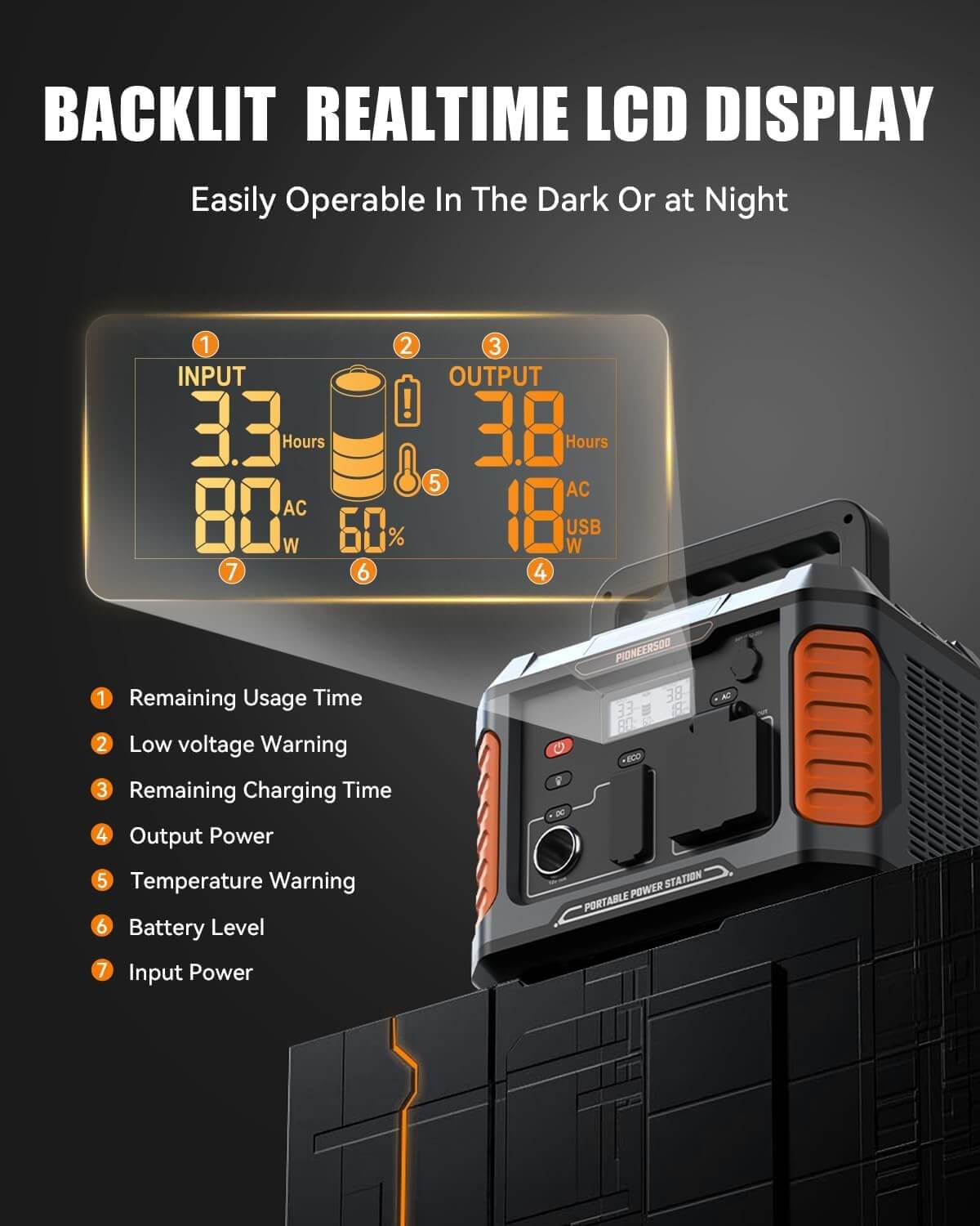BALDR Portable Power Station, 500W Output, 288Wh Capacity, AC Outlet, USB Ports, Solar Charging Generator for Home Camping Emergency Use