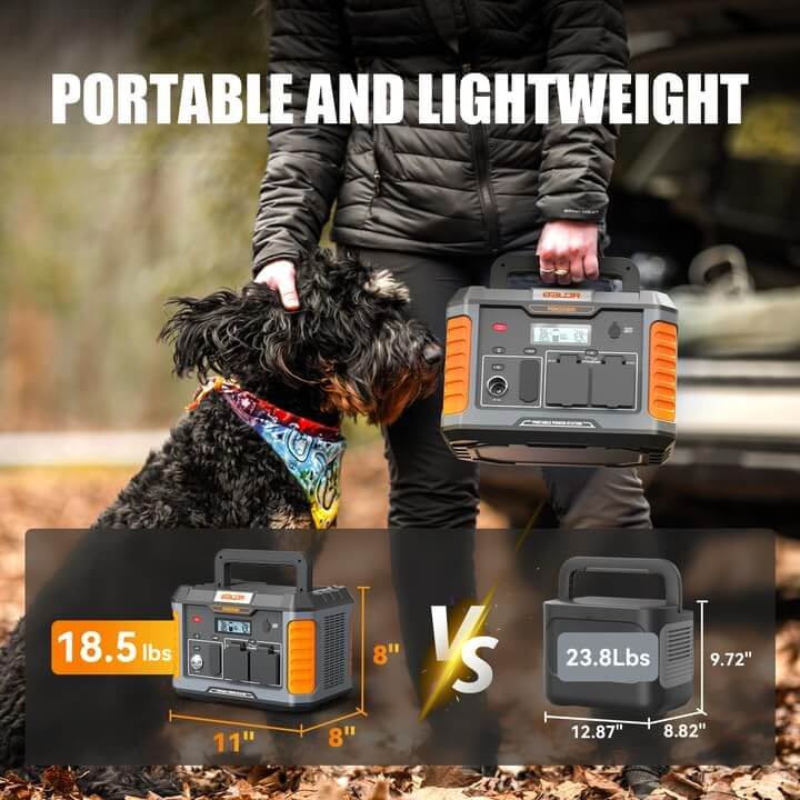 BALDR Portable Power Station, 1000W Output, 808Wh Capacity, AC Outlet, USB Ports, Solar Charging Generator for Home Camping Emergency Use