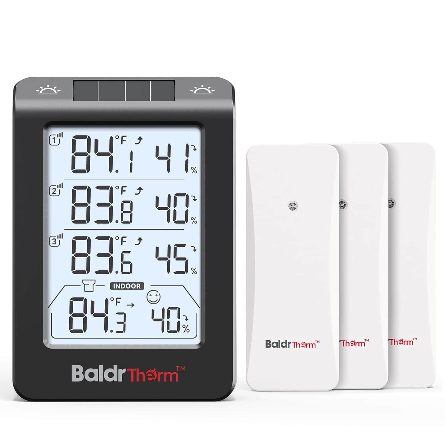 BaldrTherm Solar Outdoor Thermometer, Wireless Temperature & Humidity Monitor with 330ft Range