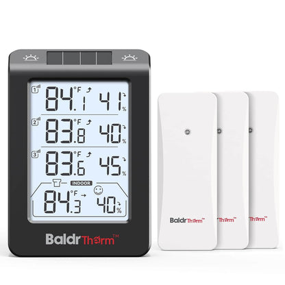BaldrTherm Solar Outdoor Thermometer, Wireless Temperature & Humidity Monitor with 330ft Range