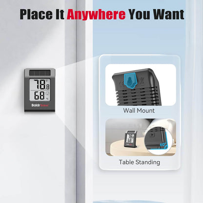 BaldrTherm Humidity Meter Hygrometer, Solar-Powered Room Thermometer 2.2'