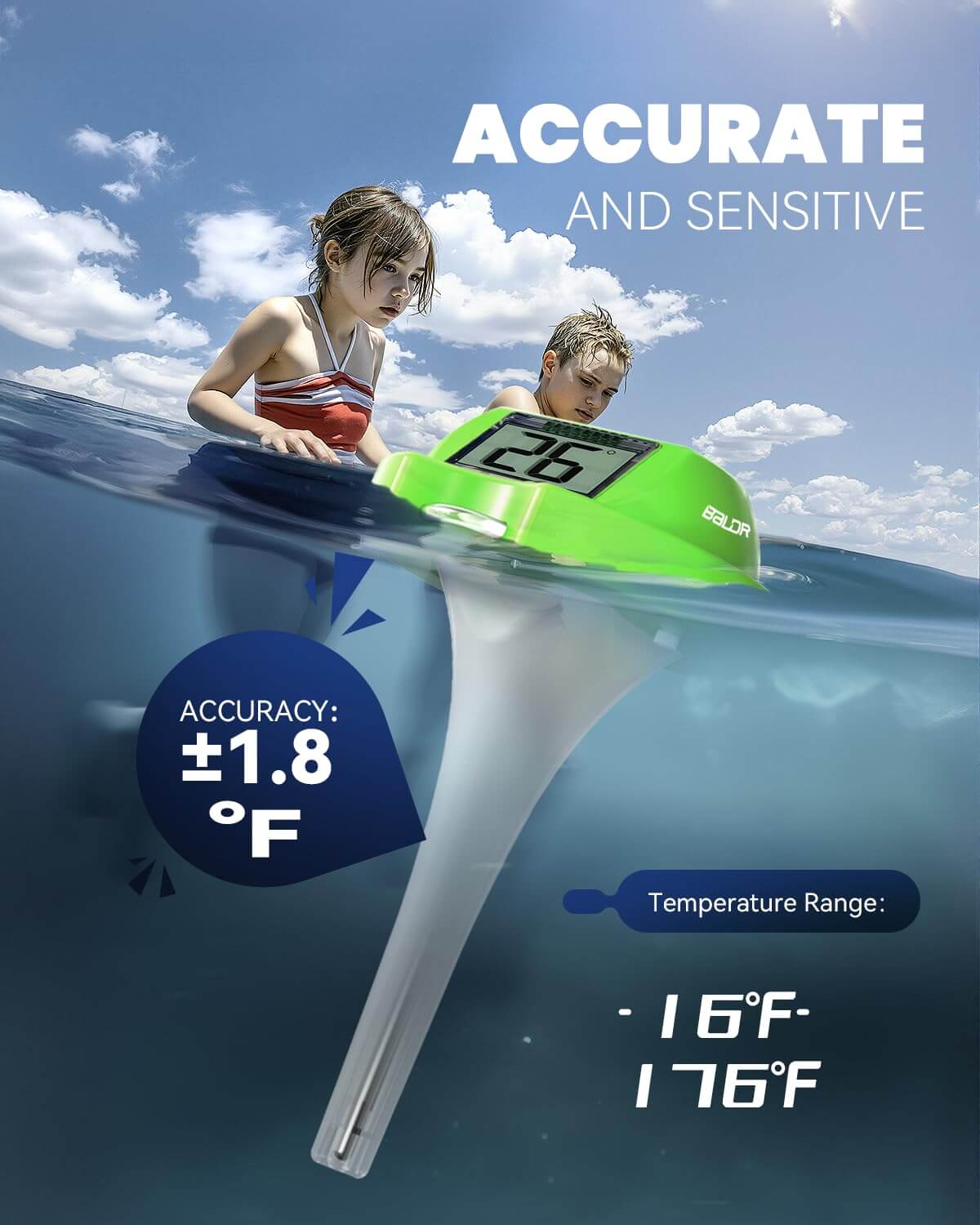 BALDR Pool Thermometer Floating Easy Read (Green)