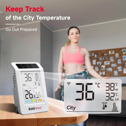 BaldrTherm WiFi Bluetooth Thermometer Hygrometer, Solar Boost, WiFi Remote Monitoring, Smart Alerts (Black Ice), City Temp Sync for Home/Baby Room/Plant Room, 1pack