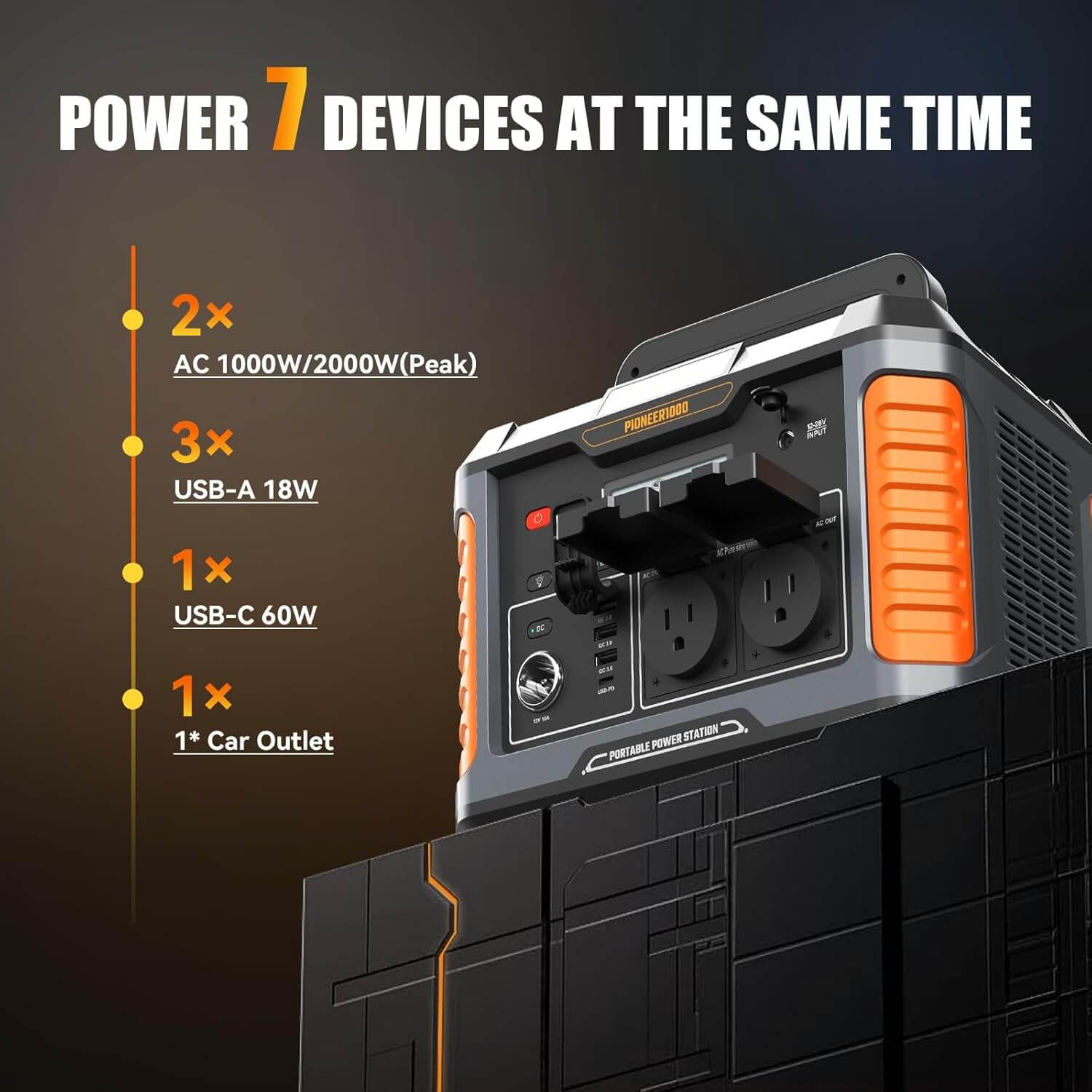 BALDR Portable Power Station, 1000W Output, 808Wh Capacity, AC Outlet, USB Ports, Solar Charging Generator for Home Camping Emergency Use
