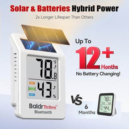 BaldrTherm Solar Bluetooth Temperature Humidity Monitor with Remote App Control