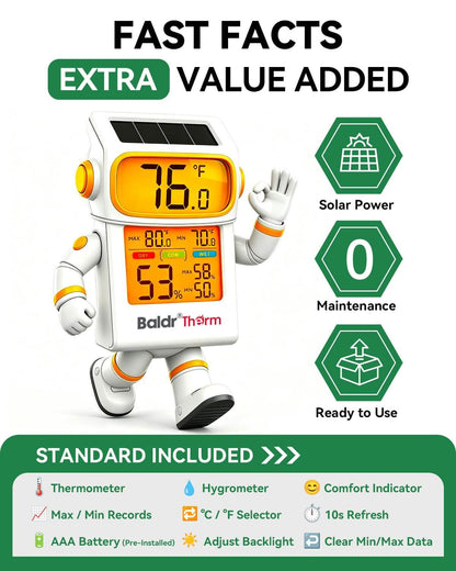 B0721TH Solar Indoor Thermometer Hygrometer