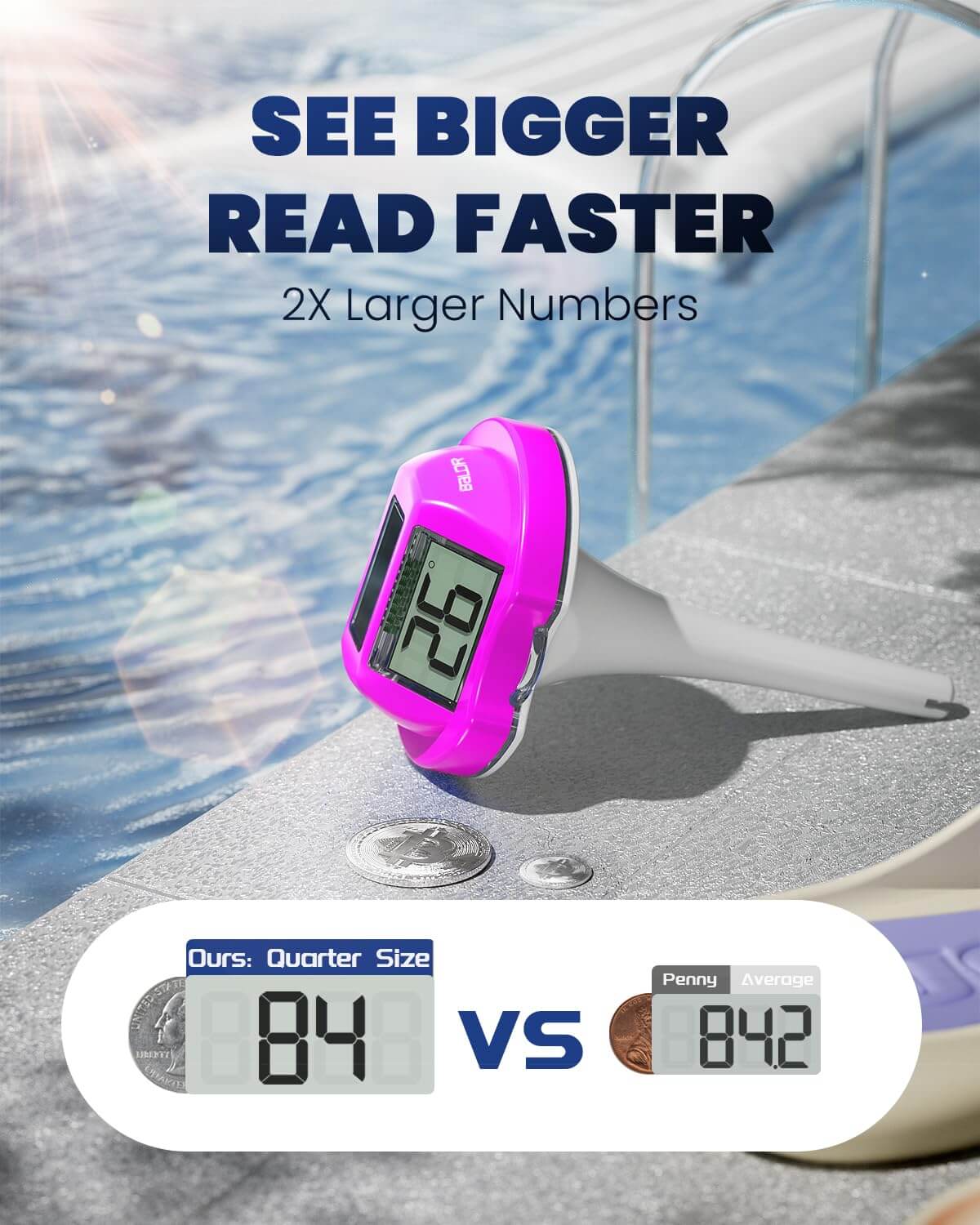 BALDR Pool Thermometer Floating Easy Read(Purple)