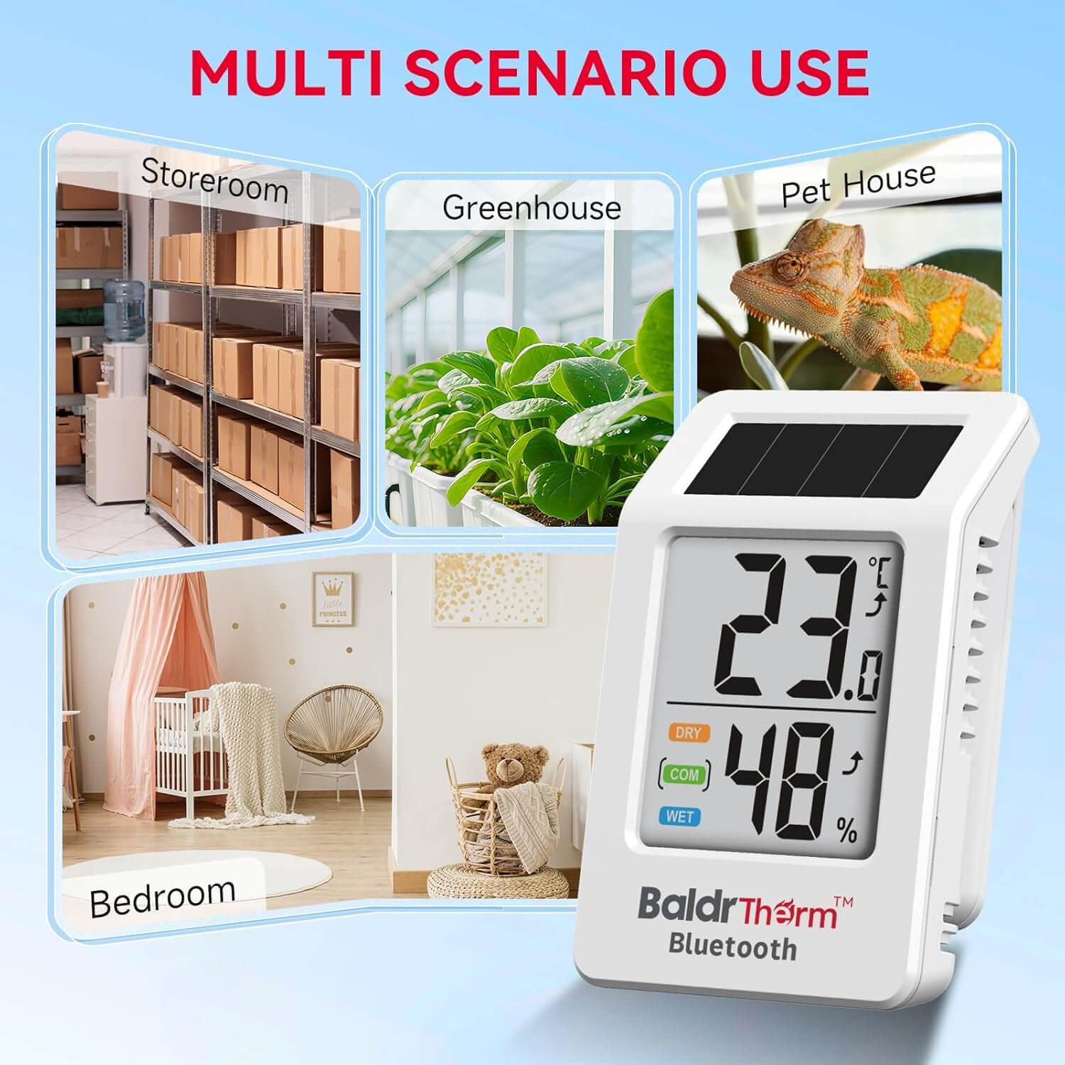 BaldrTherm WiFi Thermometer, Wireless Smart Thermometer, Remote Temperature Monitor with Gateway&Solar Sensor,200ft Coverage, App Alerts,12-Month Battery, Comfort Indicator, Data Sync Recover,3Pack