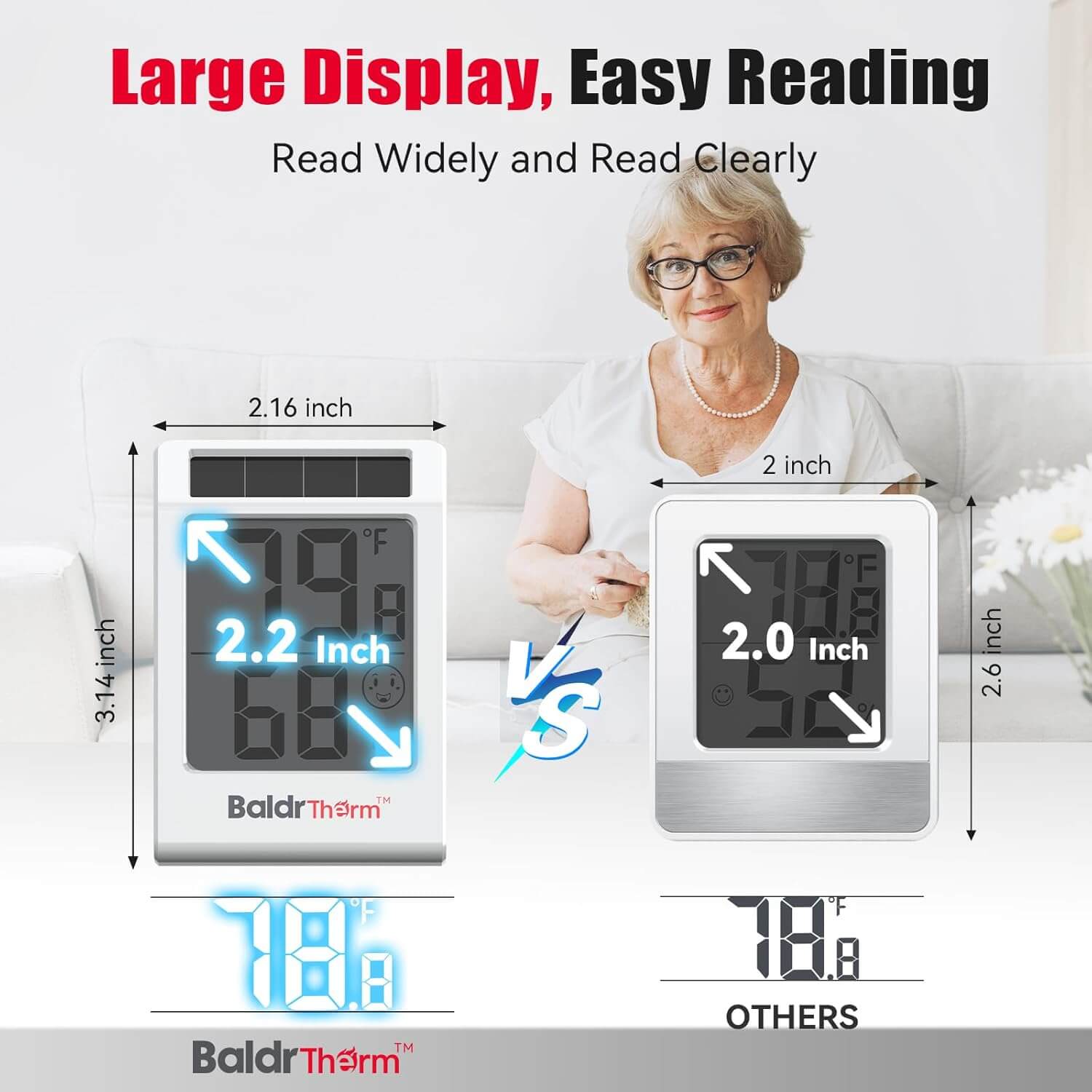 BaldrTherm 2.2'' Solar-Powered Thermometer and Hygrometer Meter