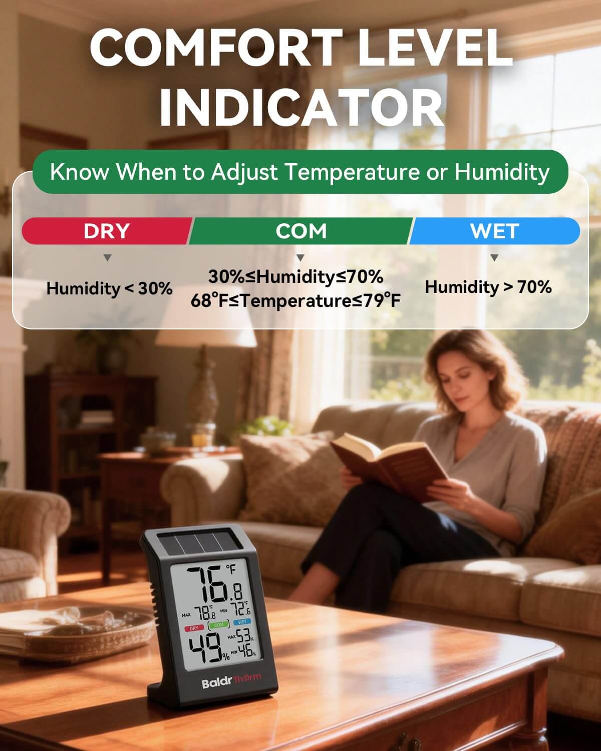 B0590TH-V6 Solar Indoor Thermometer Hygrometer