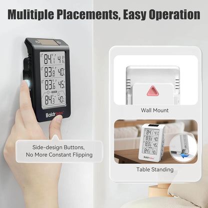 BaldrTherm Solar Outdoor Thermometer, Wireless Temperature & Humidity Monitor with 330ft Range