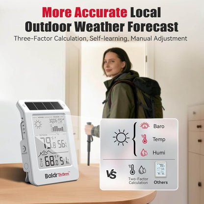 BaldrTherm Solar Wireless Weather Station, PV Extended Range, Dual-Zone Indoor & Outdoor/Childroom Temp Humidity Monitor, Auto Smart Backlight,Temp/Humidity/Barometric Trend Visualization
