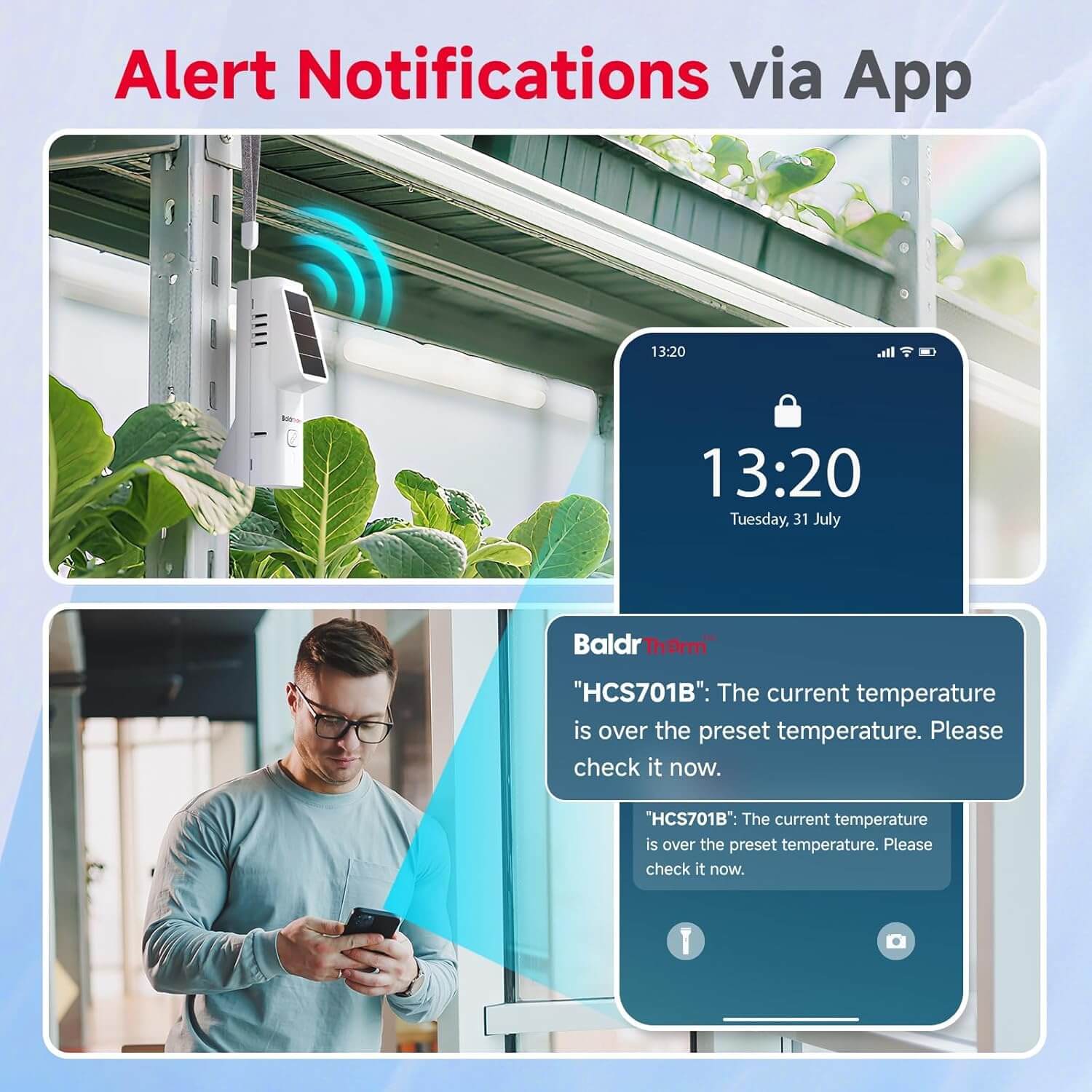 BaldrTherm Solar WiFi Hygrometer Thermometer Sensor, Smart Wireless Temperature Humidity（1 pack）